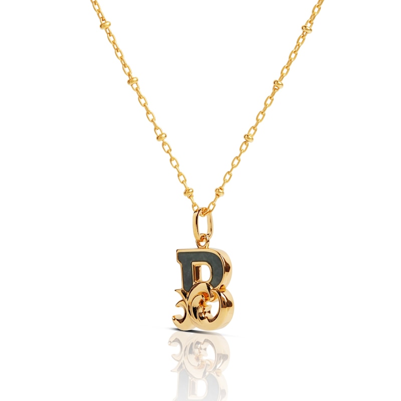 Thumbnail of Gold Plated B Initial Necklace With Green Marble image
