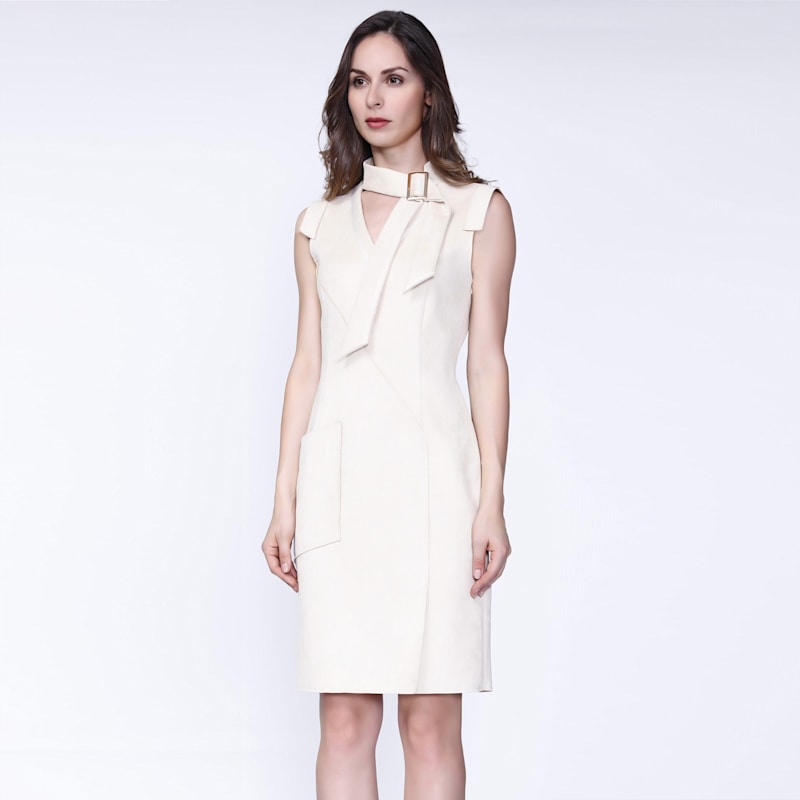 Smart and Joy V-Neck Suede Dress - White