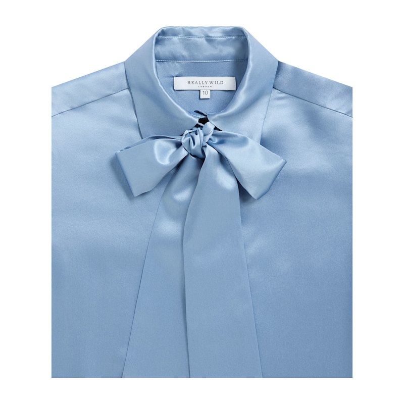 Thumbnail of Glyndebourne Silk Detachable Tie Neck Blouse - Cornflower Blue image