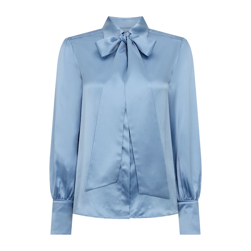 Thumbnail of Glyndebourne Silk Detachable Tie Neck Blouse - Cornflower Blue image