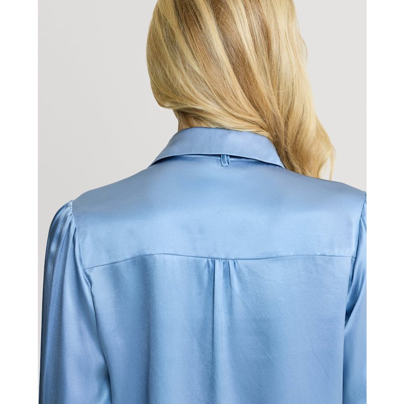 Thumbnail of Glyndebourne Silk Detachable Tie Neck Blouse - Cornflower Blue image