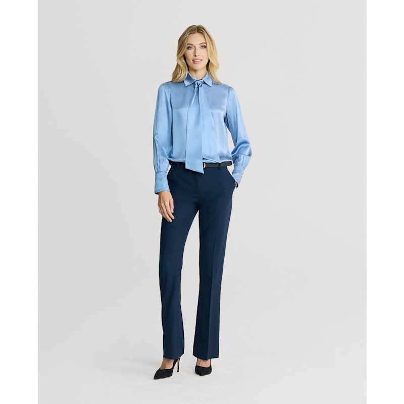 Thumbnail of Glyndebourne Silk Detachable Tie Neck Blouse - Cornflower Blue image