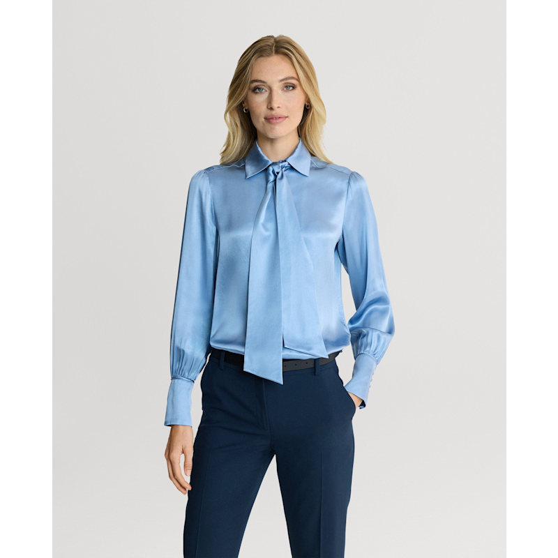 Thumbnail of Glyndebourne Silk Detachable Tie Neck Blouse - Cornflower Blue image