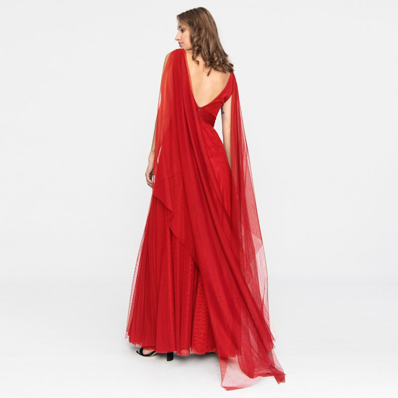 Thumbnail of Terracotta Tulle Evening Gown Red image