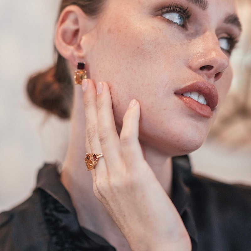 Thumbnail of Garnet & Orange Citrine Octagon Gold Ring image