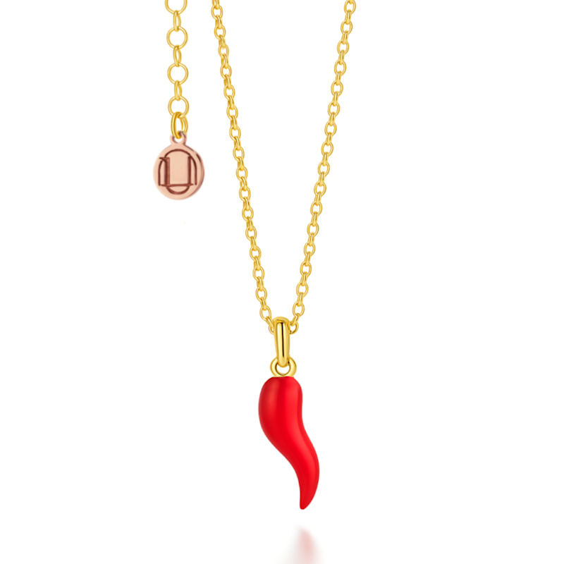 Thumbnail of Gold And Red Enamel Cornicello Necklace – Italian Handmade Good Luck Charm image