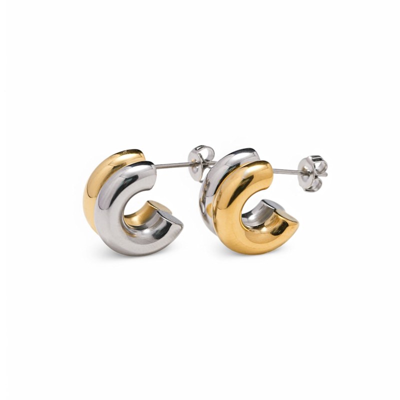 Thumbnail of Gold And Silver Double Tone Small Hoops image