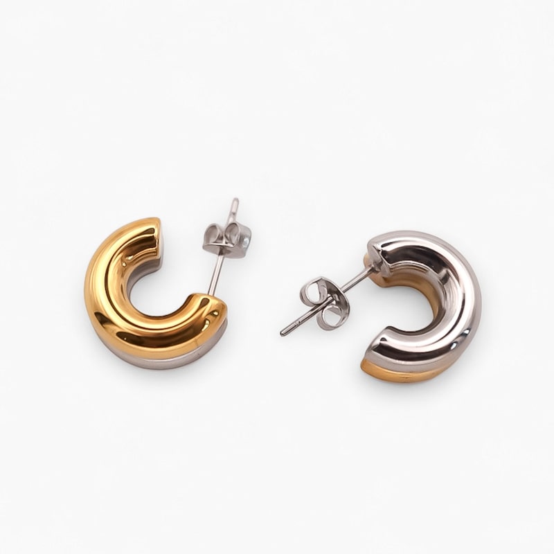 Thumbnail of Gold And Silver Double Tone Small Hoops image