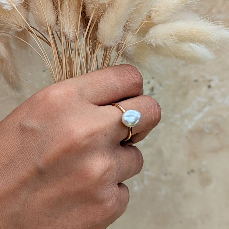 Gold Baroque Pearl Ring Kiri Belle Wolf Badger