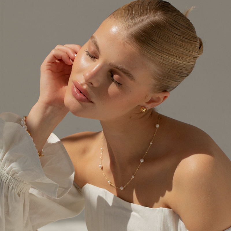 Thumbnail of Gold Bead Pearl Chain Necklace - Joy image