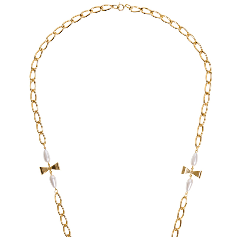 Thumbnail of Gold Bow And Pearl Link Necklace image