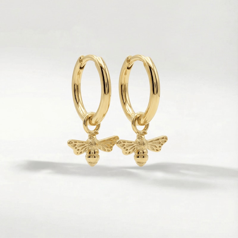 Thumbnail of New Gold Bumble Bee Huggie Hoop Earrings image