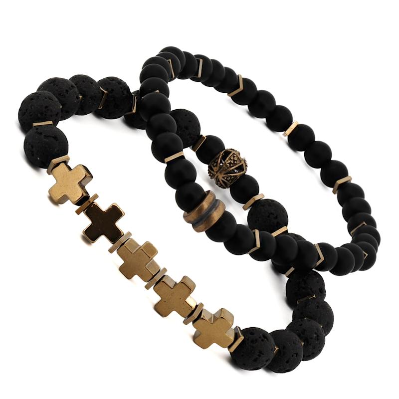 Thumbnail of Gold Cross Black Beaded Bracelet Set - Black image