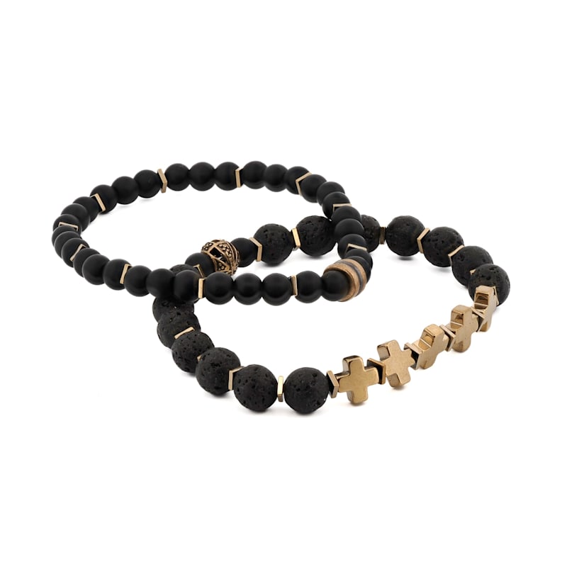 Thumbnail of Gold Cross Black Beaded Bracelet Set - Black image