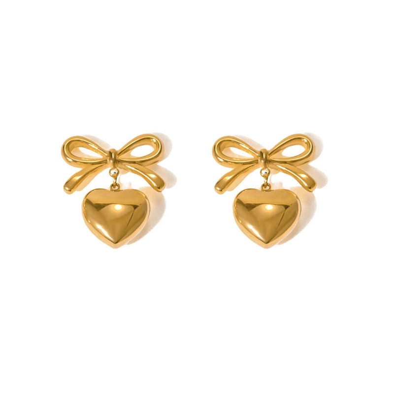 Thumbnail of Gold Heart Bow Earrings image