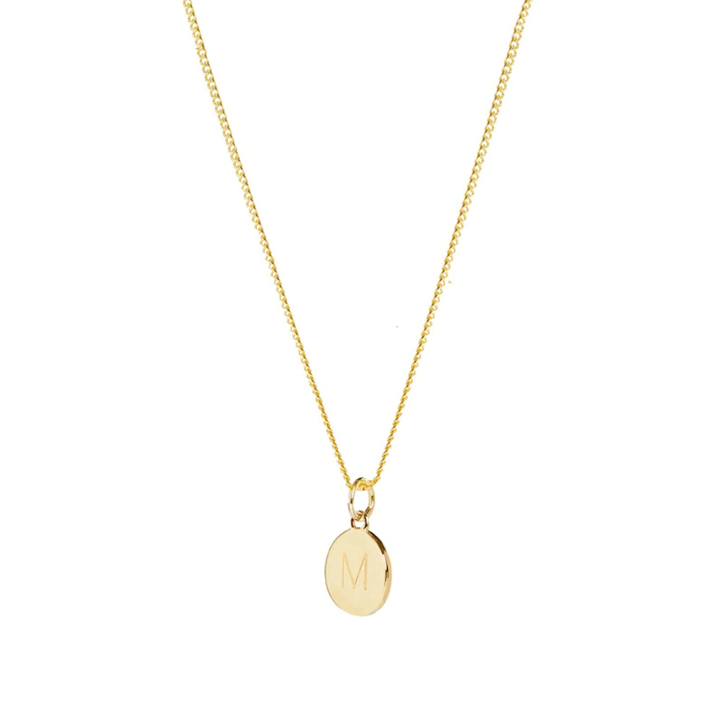 Thumbnail of Gold Initial Disc Necklace With Curb Chain image