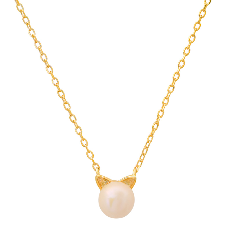 Thumbnail of Gold Kitty Cat Pearl Pendant Necklace image
