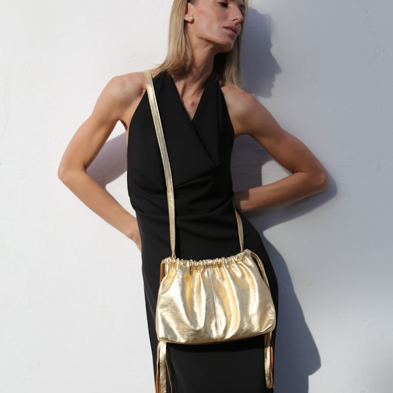 Gold Leather Clutch Bag With Tassels | JUAN-JO | Wolf & Badger