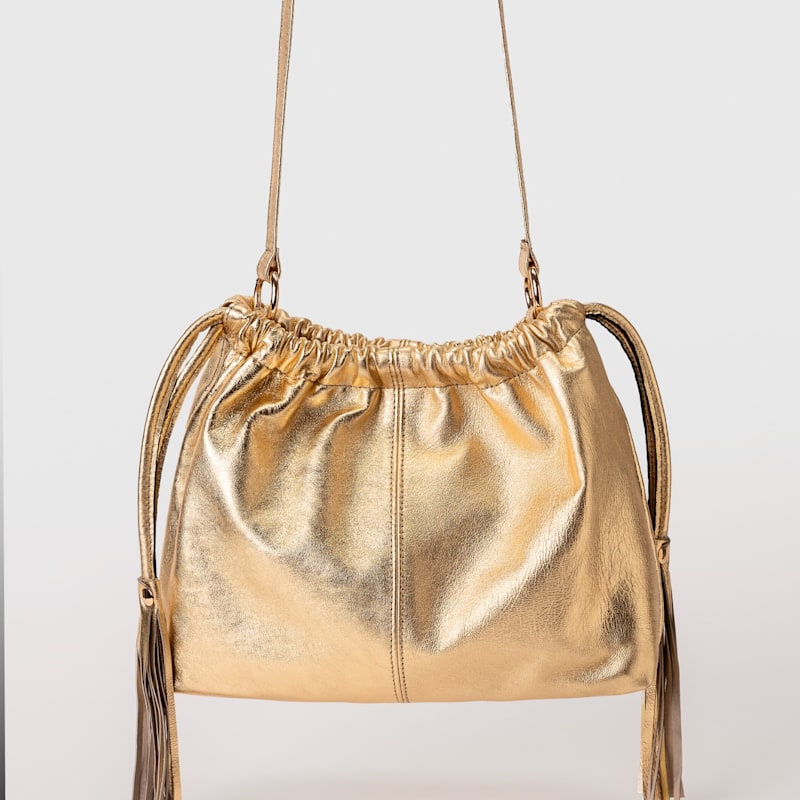 Thumbnail of Gold Leather Clutch Bag With Tassels image