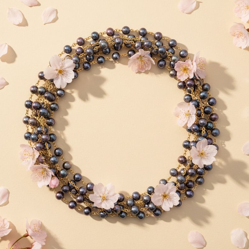 Thumbnail of Gold Linked Black Pearl Necklace image