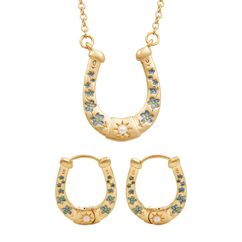Thumbnail of Gold Lucky In Love Horseshoe Necklace & Earrings Set image