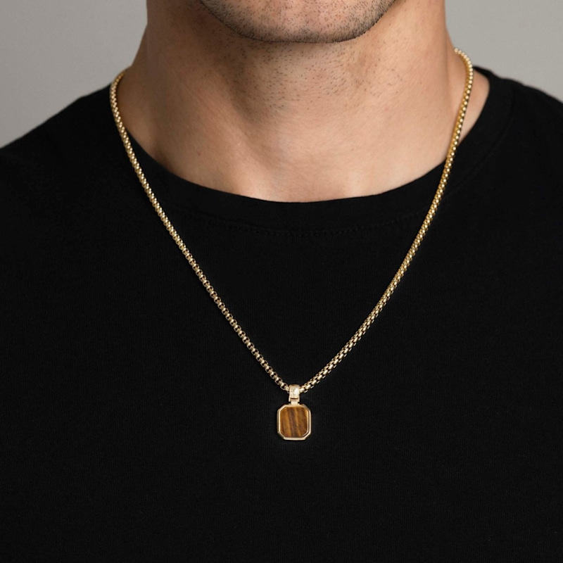 Gold Necklace With Square Brown Tiger Eye Pendant | Nialaya | Wolf