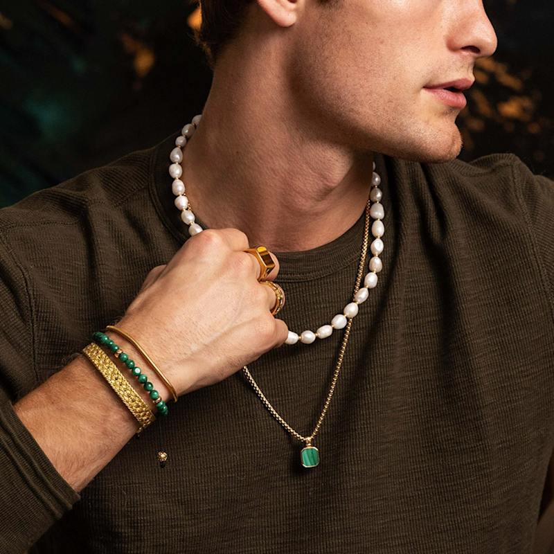 Thumbnail of Gold Necklace With Square Malachite Pendant image