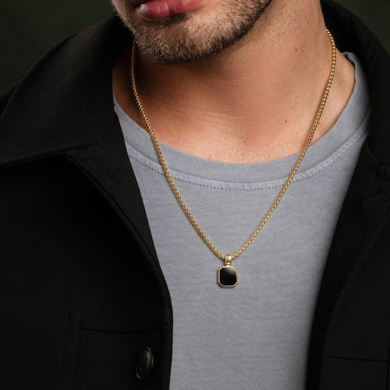 Gold Necklace With Square Onyx Pendant | Nialaya | Wolf & Badger