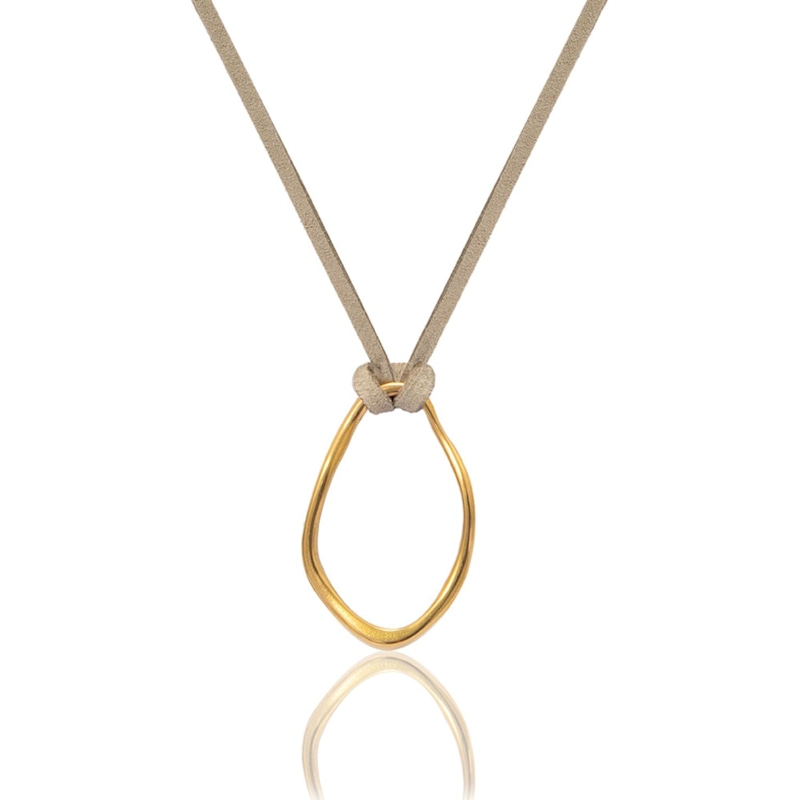 Thumbnail of Gold Orb Necklace - Beige Cord image