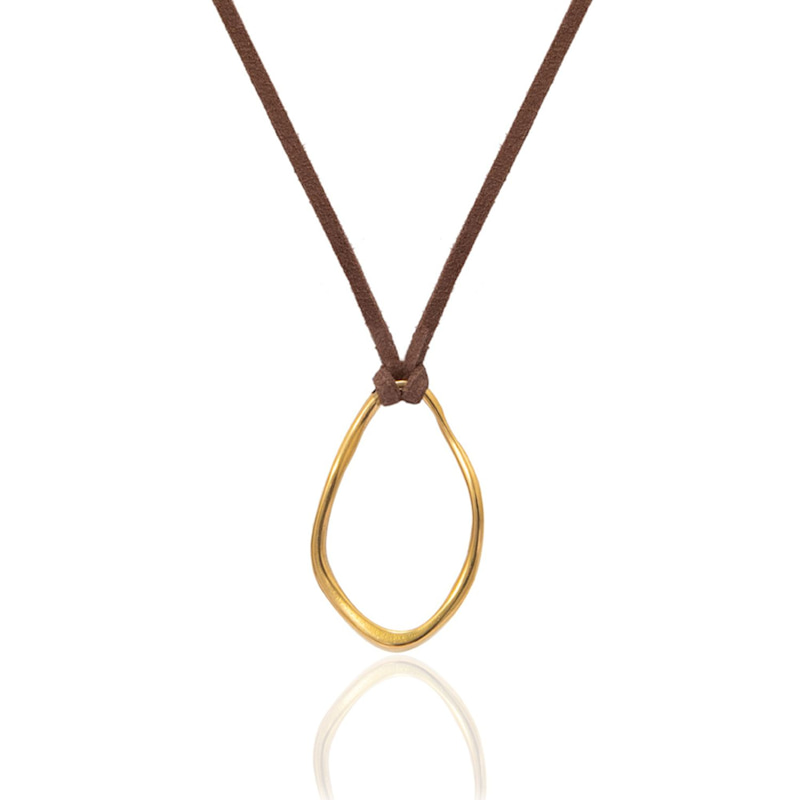 Thumbnail of Gold Orb Necklace - Light Brown Cord image