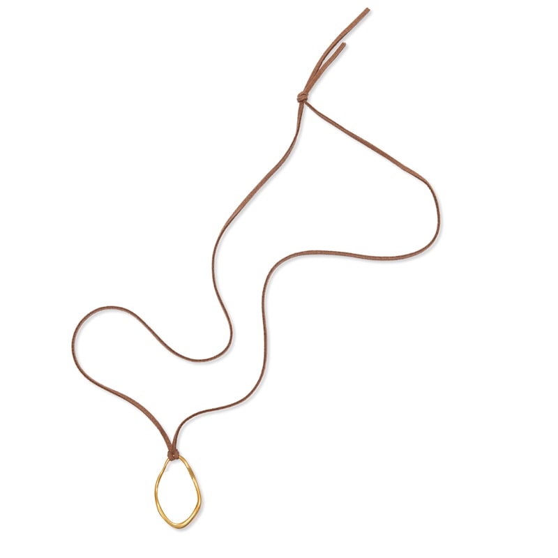 Thumbnail of Gold Orb Necklace - Light Brown Cord image