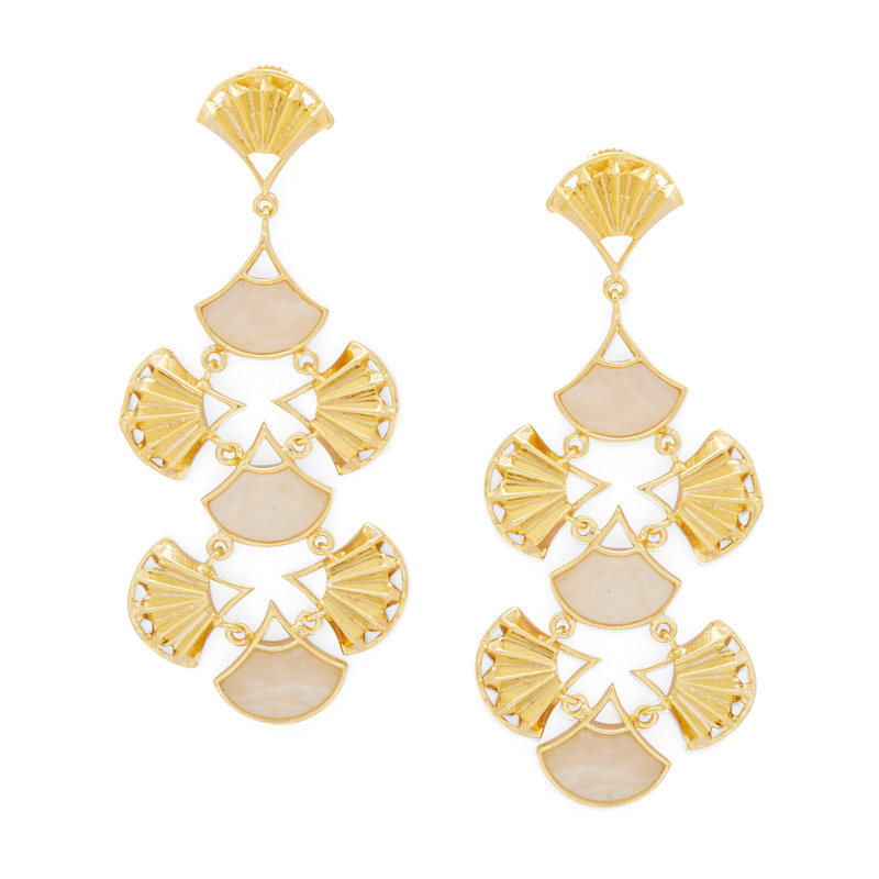 Thumbnail of Gold Pankha Chandelier Earrings With Mother Of Pearl image