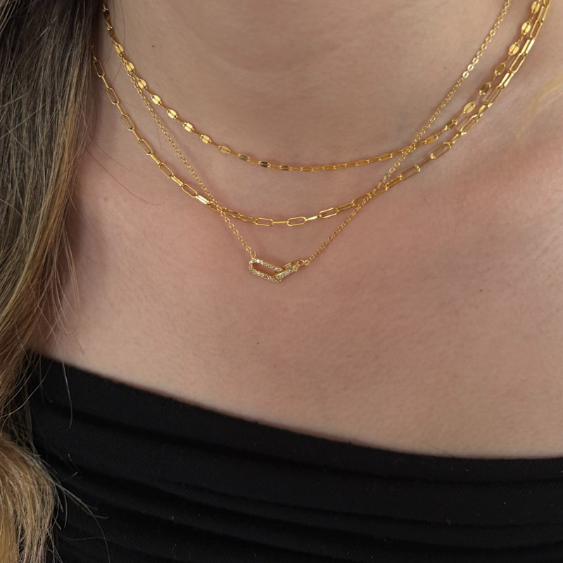 Thumbnail of Gold Pave Cable Double Linked Pendant Necklace image