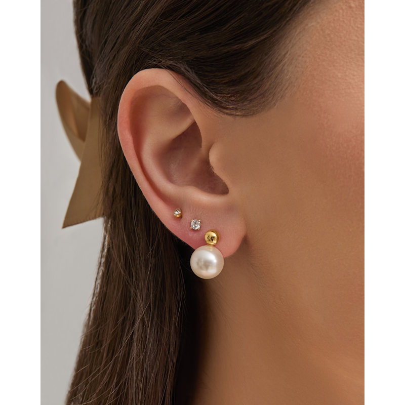 Thumbnail of Gold & Pearl Double Stud Earrings image