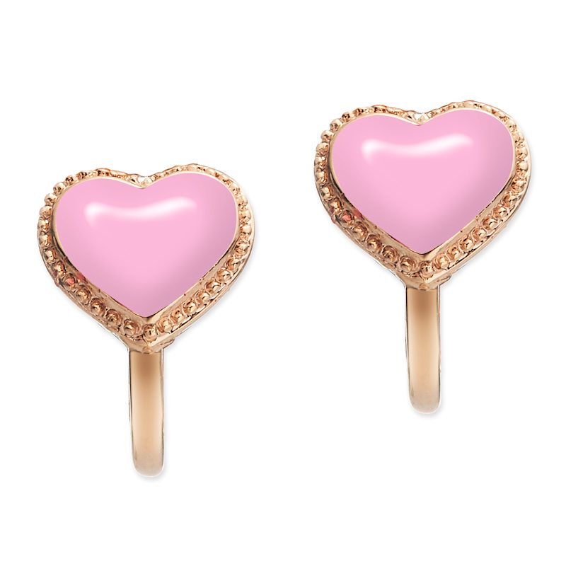 Thumbnail of Gold & Pink Enamel Heart Clip On Earrings, Series Pop Heart image