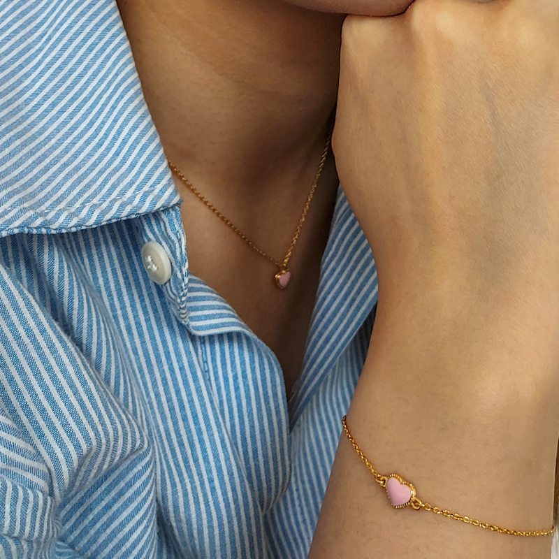 Thumbnail of Gold & Pink Enamel Heart Necklace, Series Pop Heart image