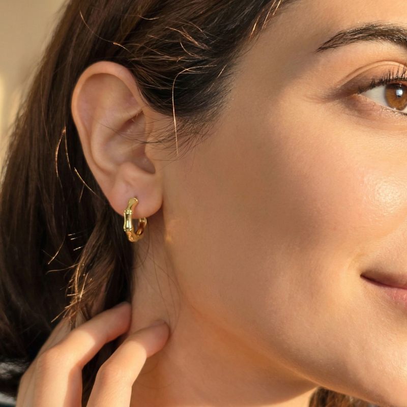 Thumbnail of Gold Plated Bamboo Everyday Huggie Earrings image