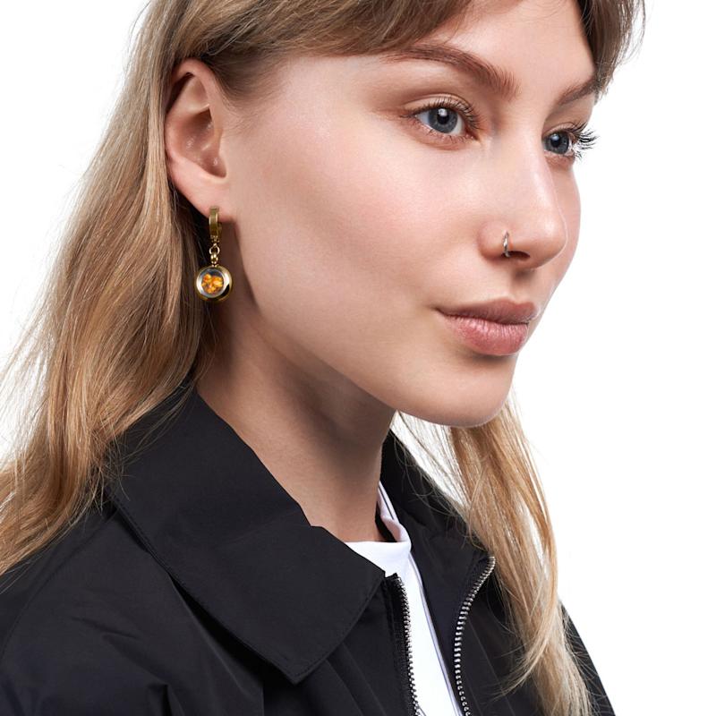 Thumbnail of Gold Plated Dangle Earrings With Natural Amber - Amber  Jewelry - Dangle Earrings image