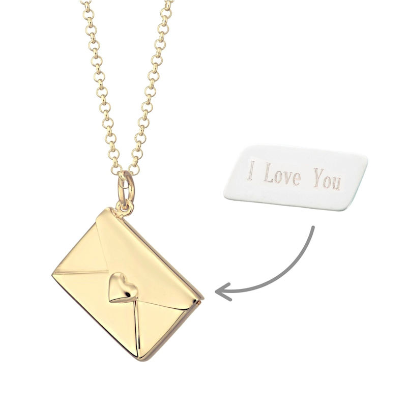 Thumbnail of Gold Plated Envelope Charm Necklace With Engraved Insert - I Love You image