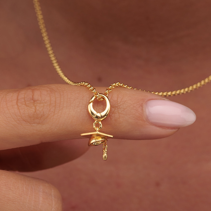 Thumbnail of Gold Plated Graduation Hat Charm Necklace image