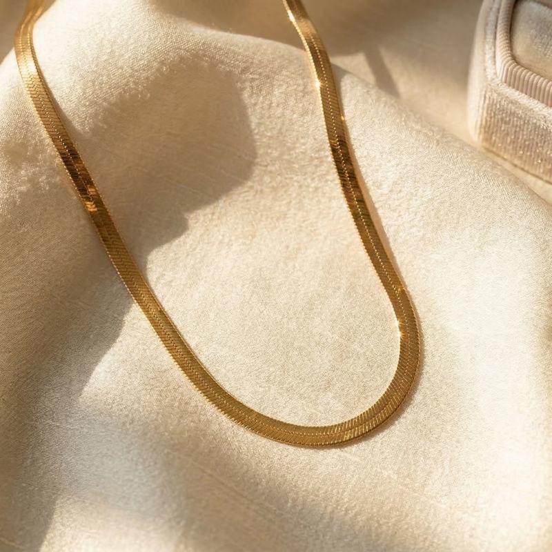 Thumbnail of Gold Plated Herringbone Snake Chain Necklace image
