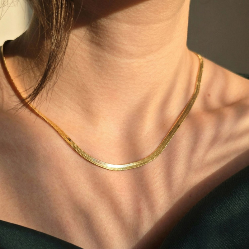 Thumbnail of Gold Plated Herringbone Snake Chain Necklace image