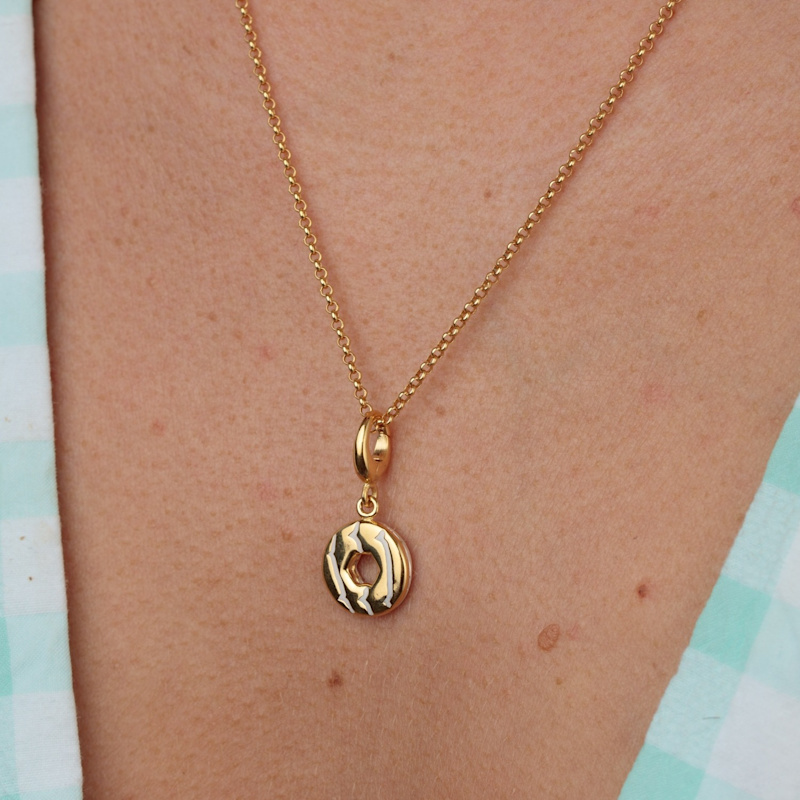 Thumbnail of Gold Plated Party Ring Charm Necklace With White Enamel - Biscuit Necklace image