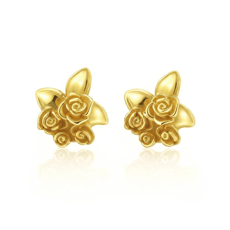 Thumbnail of Gold Plated Rose Stud Earrings – Floral Leaf Design – Handmade Italian Jewelry For Women image