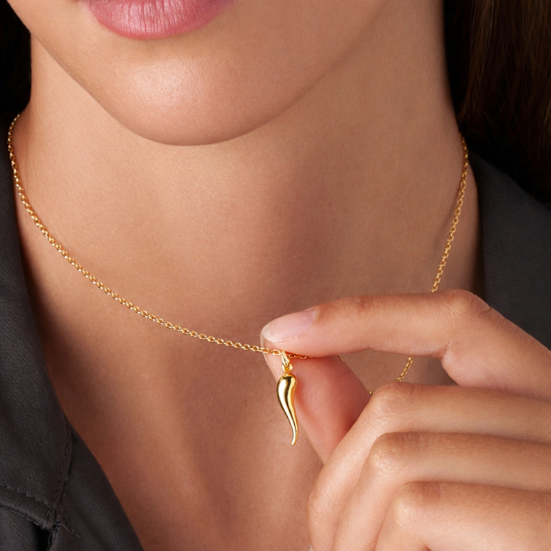 Thumbnail of Gold-Plated Silver Enamel Cornicello Necklace – Italian Handmade Good Luck Charm image