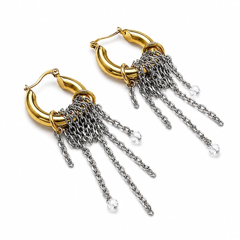 Thumbnail of Gold Plated Stainless Steel Chain Hoop Earrings image