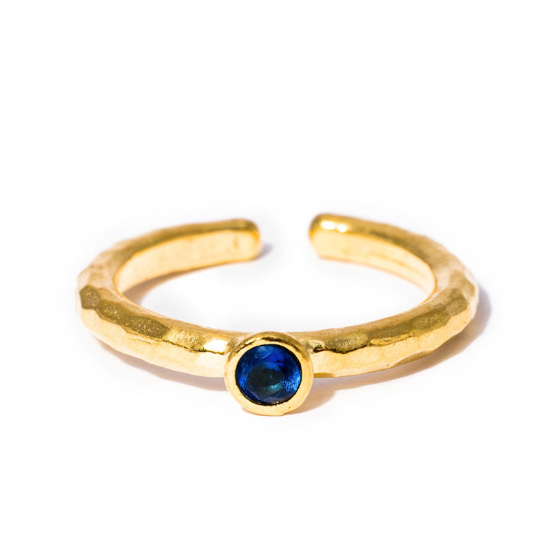Thumbnail of Gold Sapphire Hammered Gemstone Ring image