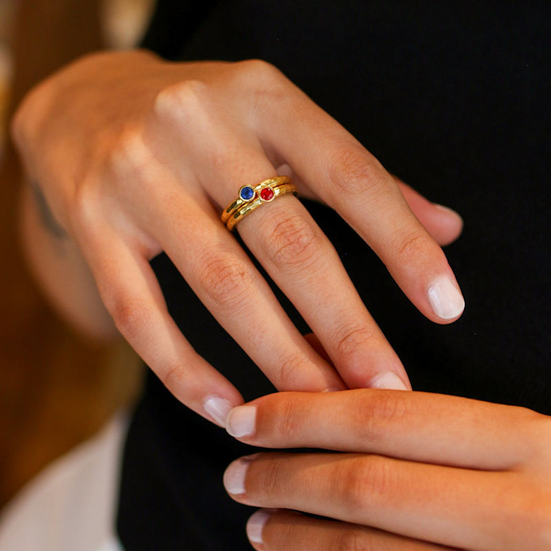 Thumbnail of Gold Sapphire Hammered Gemstone Ring image
