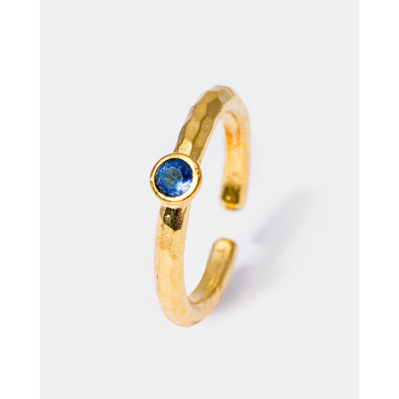 Thumbnail of Gold Sapphire Hammered Gemstone Ring image