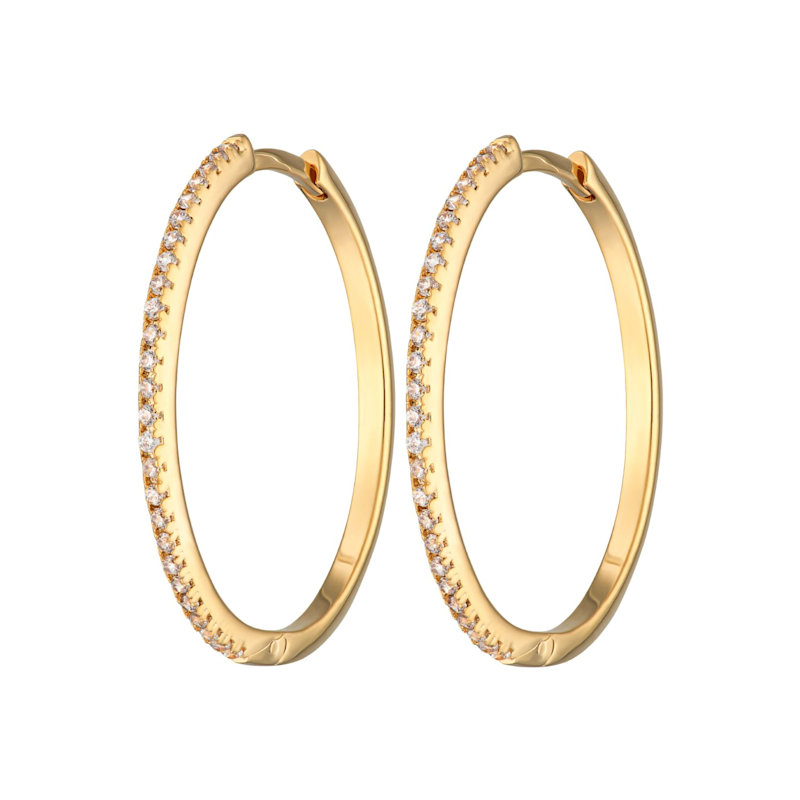 Thumbnail of Gold Slim Sparkling Perfect Hoop Earrings image